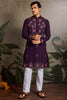 Fabulous Purple Sequins Viscose Silk Function Wear Men Kurta
