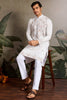 Elegant White Thread Embroidered Viscose Silk Traditional Men Kurta