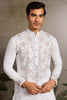 Elegant White Thread Embroidered Viscose Silk Traditional Men Kurta