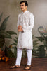 Elegant White Thread Embroidered Viscose Silk Traditional Men Kurta