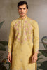 Stunning Yellow Thread Work Viscose Silk Haldi Wear Men Kurta