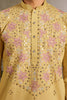 Stunning Yellow Thread Work Viscose Silk Haldi Wear Men Kurta