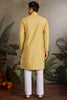 Stunning Yellow Thread Work Viscose Silk Haldi Wear Men Kurta