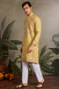 Stunning Yellow Thread Work Viscose Silk Haldi Wear Men Kurta