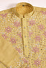 Stunning Yellow Thread Work Viscose Silk Haldi Wear Men Kurta