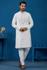Graceful White Mirror Work Viscose Silk Designer Men Kurta With Pant