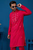 Amazing Rani Pink Thread Work Viscose Silk Function Wear Men Kurta With Pant