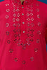 Amazing Rani Pink Thread Work Viscose Silk Function Wear Men Kurta With Pant