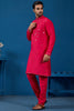 Amazing Rani Pink Thread Work Viscose Silk Function Wear Men Kurta With Pant