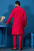 Amazing Rani Pink Thread Work Viscose Silk Function Wear Men Kurta With Pant