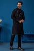 Awesome Black Thread Work Viscose Sangeet Wear Men Kurta With Pant