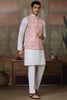 Bewitching White Thread Work Silk Men Kurta With Pant And Jacket