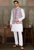 Awesome White Sequins Silk Function Wear Men Kurta With Pant And Jacket