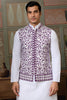 Awesome White Sequins Silk Function Wear Men Kurta With Pant And Jacket