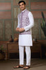 Awesome White Sequins Silk Function Wear Men Kurta With Pant And Jacket
