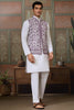 Awesome White Sequins Silk Function Wear Men Kurta With Pant And Jacket