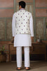 Awesome White Sequins Silk Function Wear Men Kurta With Pant And Jacket