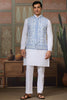 Enchanting White Thread Work Silk Wedding Wear Men Kurta With Pant And Jacket