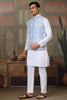 Enchanting White Thread Work Silk Wedding Wear Men Kurta With Pant And Jacket