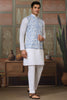 Enchanting White Thread Work Silk Wedding Wear Men Kurta With Pant And Jacket