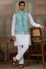 Majestic White Sequins Silk Function Wear Men Kurta With Pant And Jacket