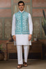 Majestic White Sequins Silk Function Wear Men Kurta With Pant And Jacket
