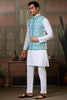 Majestic White Sequins Silk Function Wear Men Kurta With Pant And Jacket