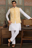 Adorable White Silk Haldi Wear Men Kurta With Pant And Jacket