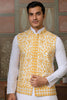 Adorable White Silk Haldi Wear Men Kurta With Pant And Jacket