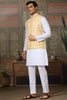 Adorable White Silk Haldi Wear Men Kurta With Pant And Jacket