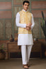 Adorable White Silk Haldi Wear Men Kurta With Pant And Jacket