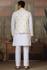 Adorable White Silk Haldi Wear Men Kurta With Pant And Jacket