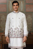 Charming White Thread Embroidered Silk Men Kurta With Pant And Jacket