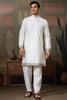 Charming White Thread Embroidered Silk Men Kurta With Pant And Jacket