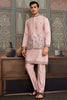 Incredible Pink Thread Work Silk Designer Men Kurta With Pant And Jacket