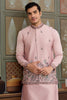 Incredible Pink Thread Work Silk Designer Men Kurta With Pant And Jacket