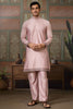 Incredible Pink Thread Work Silk Designer Men Kurta With Pant And Jacket