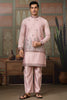 Incredible Pink Thread Work Silk Designer Men Kurta With Pant And Jacket
