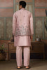 Incredible Pink Thread Work Silk Designer Men Kurta With Pant And Jacket