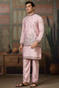 Incredible Pink Thread Work Silk Designer Men Kurta With Pant And Jacket