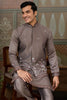 Outstanding Grey Embroidered Silk Wedding For Men Kurta With Pant And Jacket
