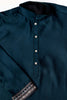 Classic Teal Blue Sequins Silk Function Wear Men Kurta With Pant And Jacket