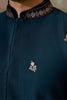 Classic Teal Blue Sequins Silk Function Wear Men Kurta With Pant And Jacket