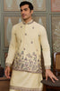 Fantastic Light-Yellow Thread Embroidered Silk Men Kurta With Pant And Jacket
