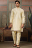 Fantastic Light-Yellow Thread Embroidered Silk Men Kurta With Pant And Jacket