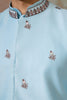 Attractive Sky-Blue Thread Work Silk Traditional Men Kurta With Pant And Jacket