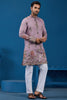 Lovable Dusty Pink Thread Work Viscose Traditional Men Kurta