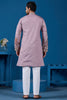 Lovable Dusty Pink Thread Work Viscose Traditional Men Kurta