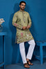 Bewitching Pista Green Thread Wok Viscose Silk Festival Wear Men Kurta