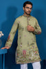 Bewitching Pista Green Thread Wok Viscose Silk Festival Wear Men Kurta